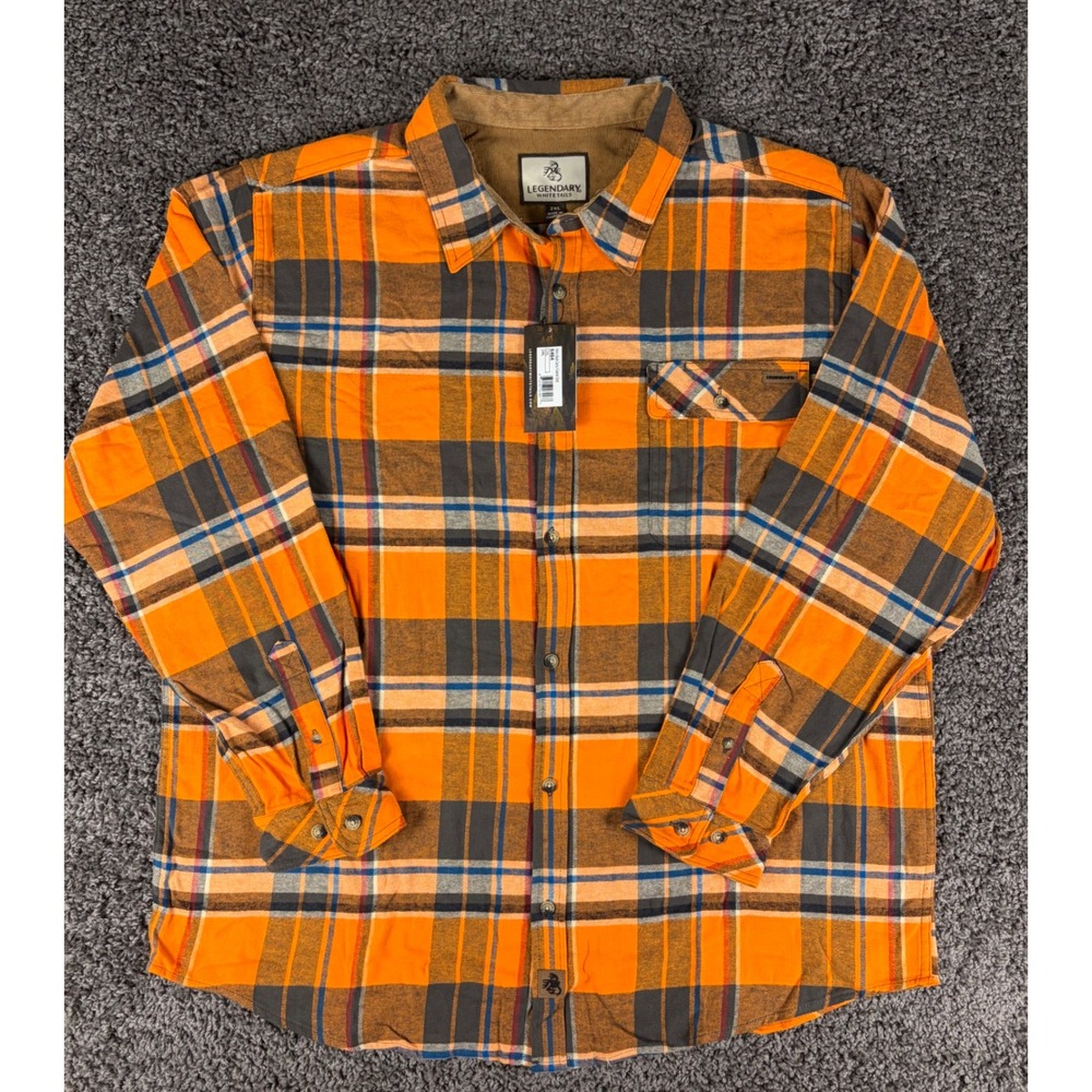 Legendary Whitetails Mens Buck Camp Flannel Shirt Orange Gray Plaid 6464 2XL NEW